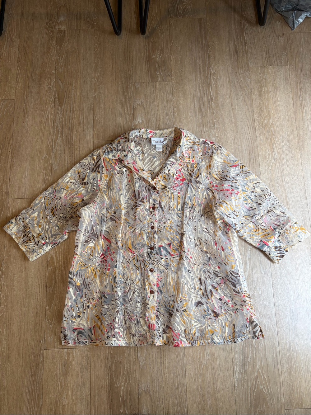 TanJay Multicolor Tan Patterned Sheer Button-Front Shirt